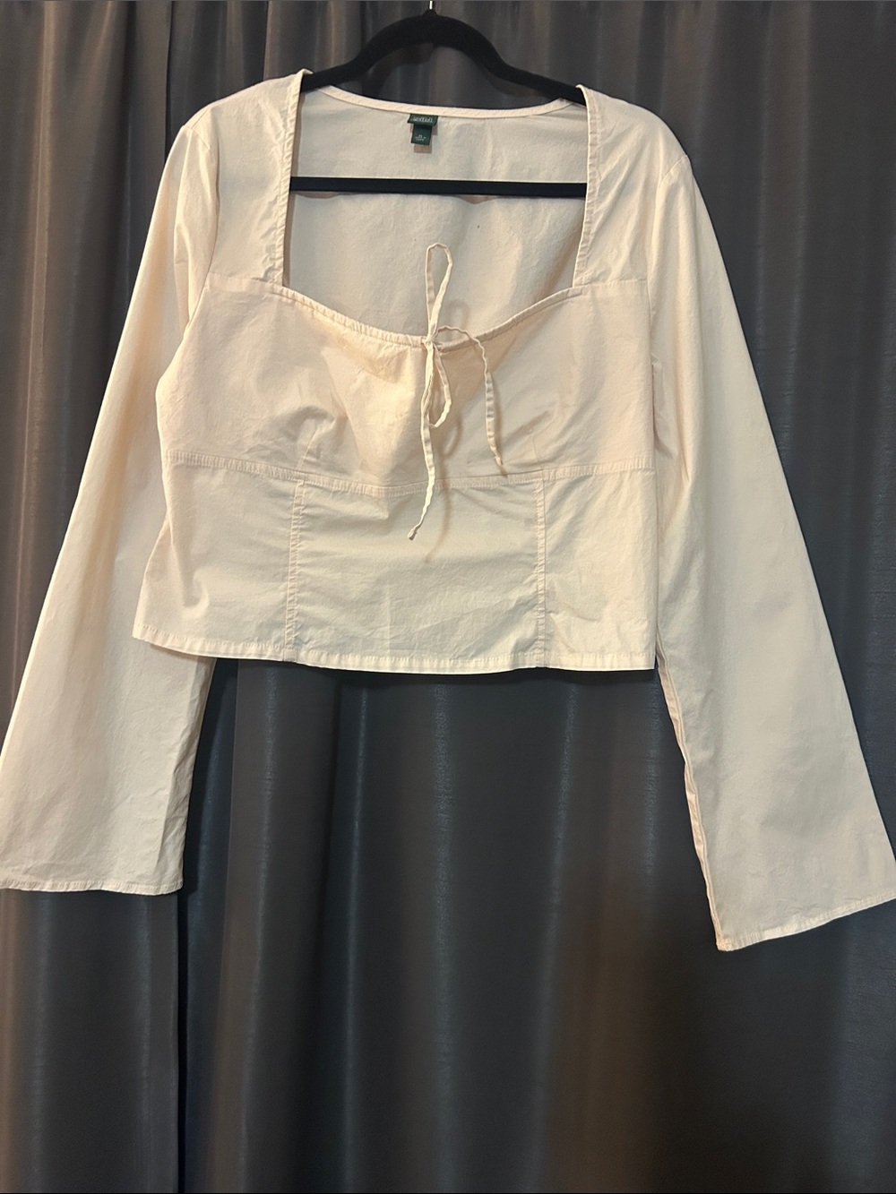 wild fable Cream Square-Neck Tie-Front Long-Sleeve Crop Top